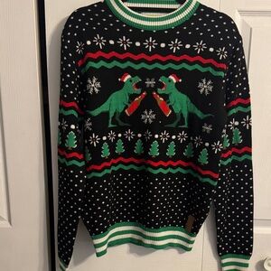 Tipsy Elves Dinosaur Holiday Sweater - Black and Green
